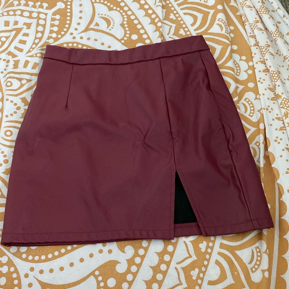 SHEIN pleather burgundy mini skirt